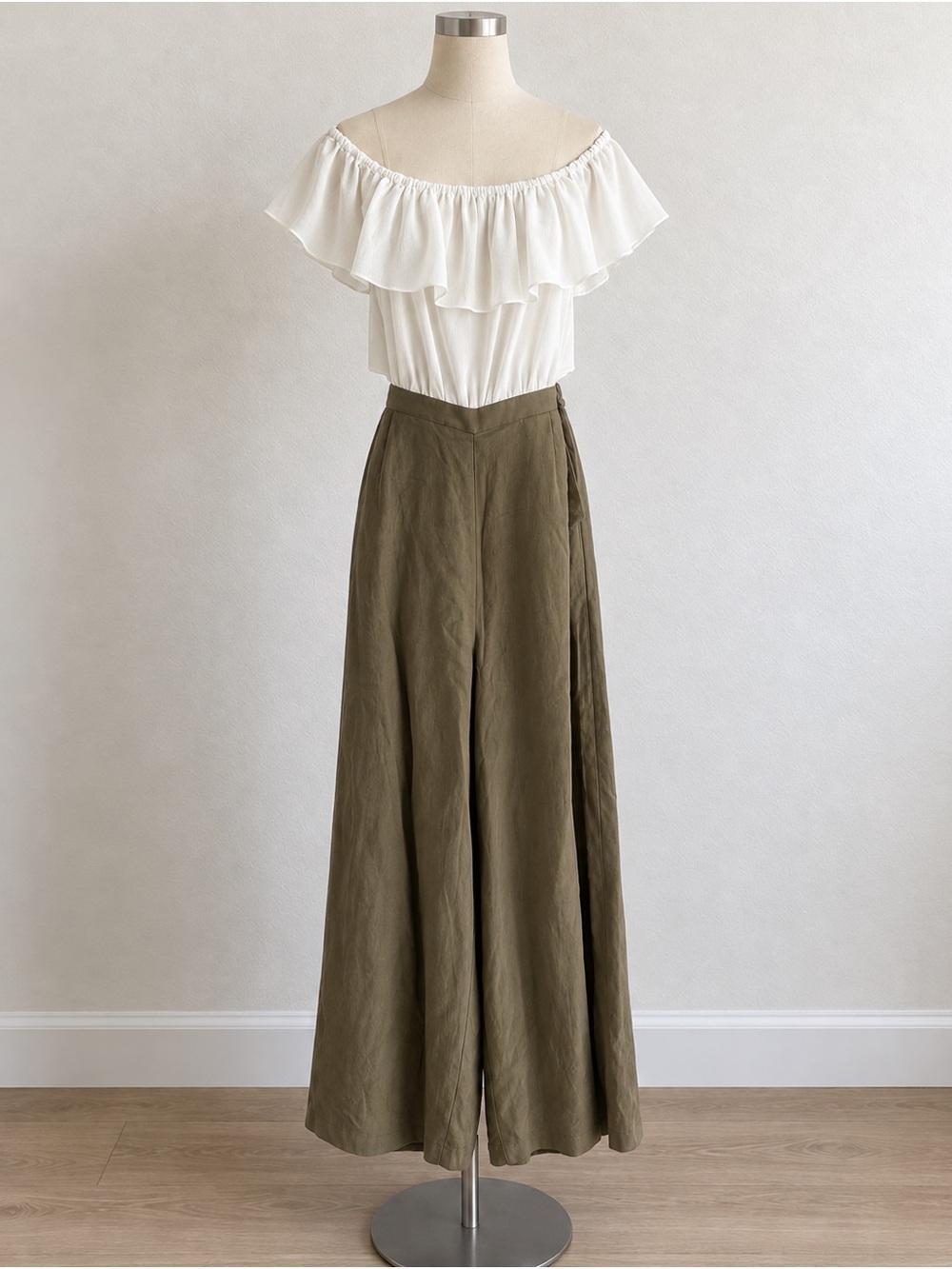 Zara Olive Green Wide-Leg High-Waist Trousers